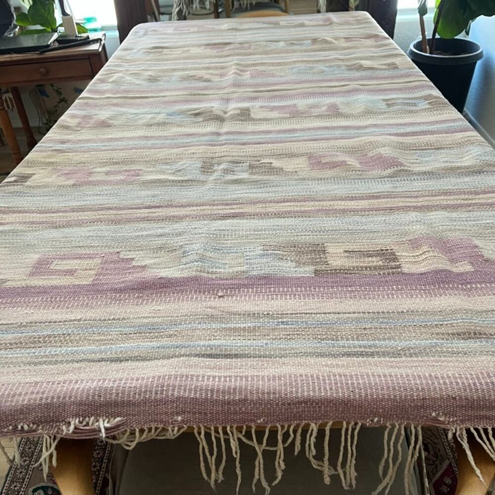 Vintage Southwestern Tribal Aztec Pattern Wool Woven Rug 91” x 61”